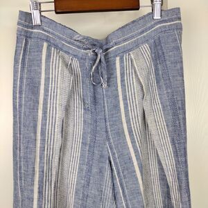 Express High Rise Pants Linen Cotton Wide Leg Womens Size M Blue Striped